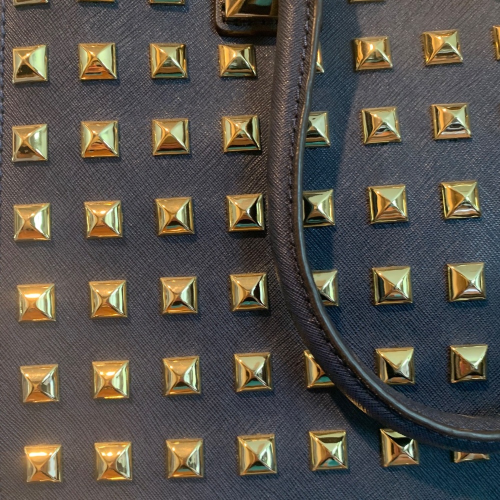 Michael Kors Navy Blue Hamilton Studded Leather Large Tote Handbag - Picture 4 of 12